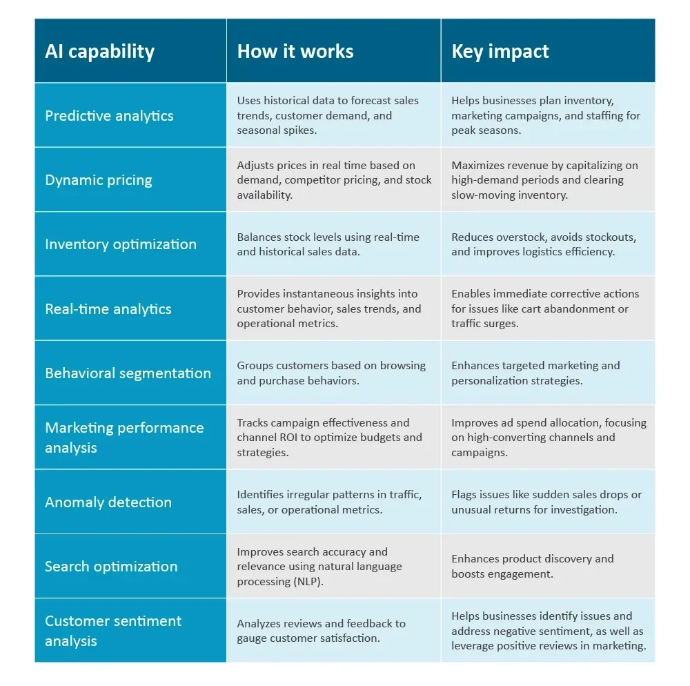 AI capabilities- ecommerce performance analytics